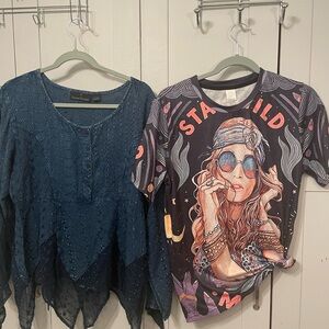 Bundle Sacred Threads Blue Boho Blouse & Stay Wild shirt